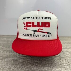 Vintage 90s The Club Trucker Hat Cap Snap Back Adjustable White Stop Auto Theft